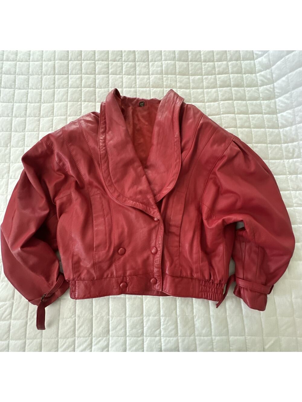 Echtes Leder Jacket Womens 38 US Medium Red Leather Double Breasted Retro 80s